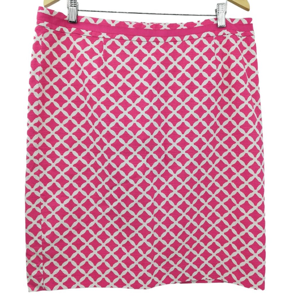 Boden Straight Pencil Pink Geometric Skirt Size 14R US Walking Slit Lined Ribbon